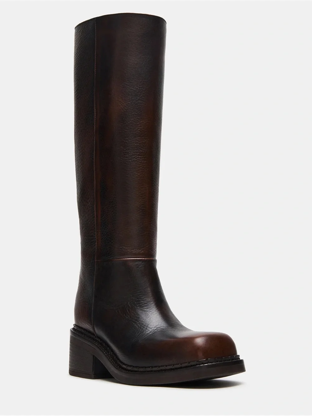 Steve Madden Davos Tall Over-the-Knee Leather Boots in Dark Brown
